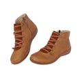 thumbnail image 4 of Kcodviy Bottes Western Décontractées Plates en Cuir pour Femmes pour Femmes à Boucle Rétro à Lacets Bottes à Lacets avec Talon pour Femmes Fermeture Éclair Latérale Bout Rond Femmes Semelle Crantée Bottes à Plateforme Chaussures Bottes, 4 of 7