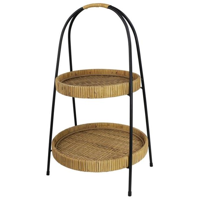 Benjara BM239885 20,5 x 12 x 12 Po Support de Rangement à 2 Niveaux avec Design Entrelacé&44; Marron