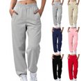 thumbnail image 1 of Yuyuzo Sweatpants for Women Elastic Waisted Fleece Lined Trackpants Solid Color Casual Cinch Bottom Joggers with Pockets, 1 of 7