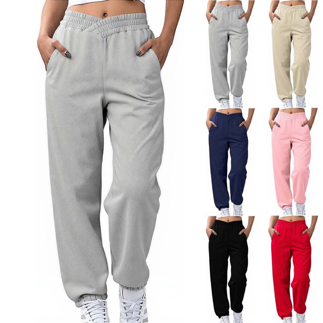 Yuyuzo Sweatpants for Women Elastic Waisted Fleece Lined Trackpants Solid Color Casual Cinch Bottom Joggers with Pockets