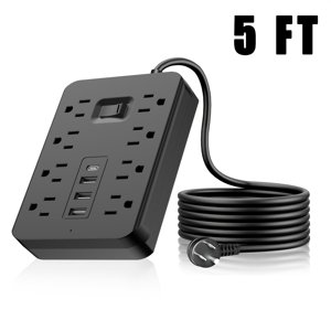 [8-Outlet Surge Protector] 8-Outlet Surge Protector Power Strip With 4 USB Ports (18W Fast Charging), 1700 Joules Protection, 1250W/10A Capacity, 5ft Flat Plug Extension Cord