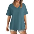 thumbnail image 1 of AherBiu Womens Summer Tops Basic V Neck Loose Casual Short Sleeve Solid Color Comfy Daily Tshirts, 1 of 6