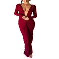 thumbnail image 2 of Women Long Bodycon Dress Solid Color Ruched Long Sleeve Dress Evening Party Dress, 2 of 5