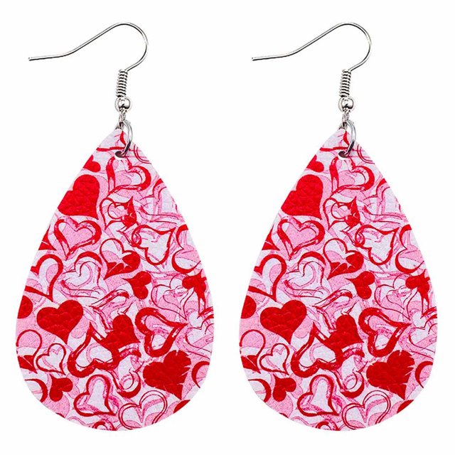 PVCS Valentine's Day Earrings Heart Love Red Lips Double Sided Printed Earrings