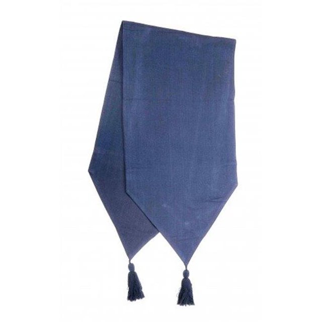 Chemin de Table Côtelé 13 x 54 Po avec Pompons, Bleu Marine