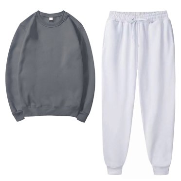 Black of Friday Deals 2PCS Outfits Men's And Women's Sports Tracksuits Long Sleeve Crewneck Solid Color Pullover Hoodless Sweatshirt And Sweatpants Fall Winter Suit  Dark Gray L