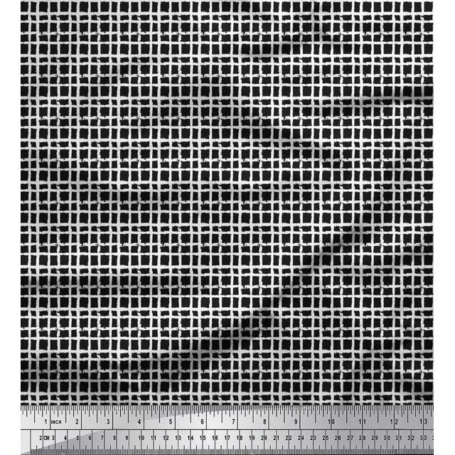 Soimoi Rayon Fabric Check Block Print Sewing Fabric Yard 42 Inch Wide
