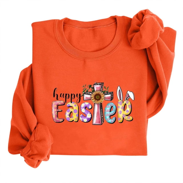 EGNMCR Easter Chemises Imprimées pour Femmes T-Shirts Graphiques pour Femmes Chemises pour Femmes Col Rond Easter Haut Imprimé à Manches Longues Chandails en Molleton T-Shirt pour Femmes