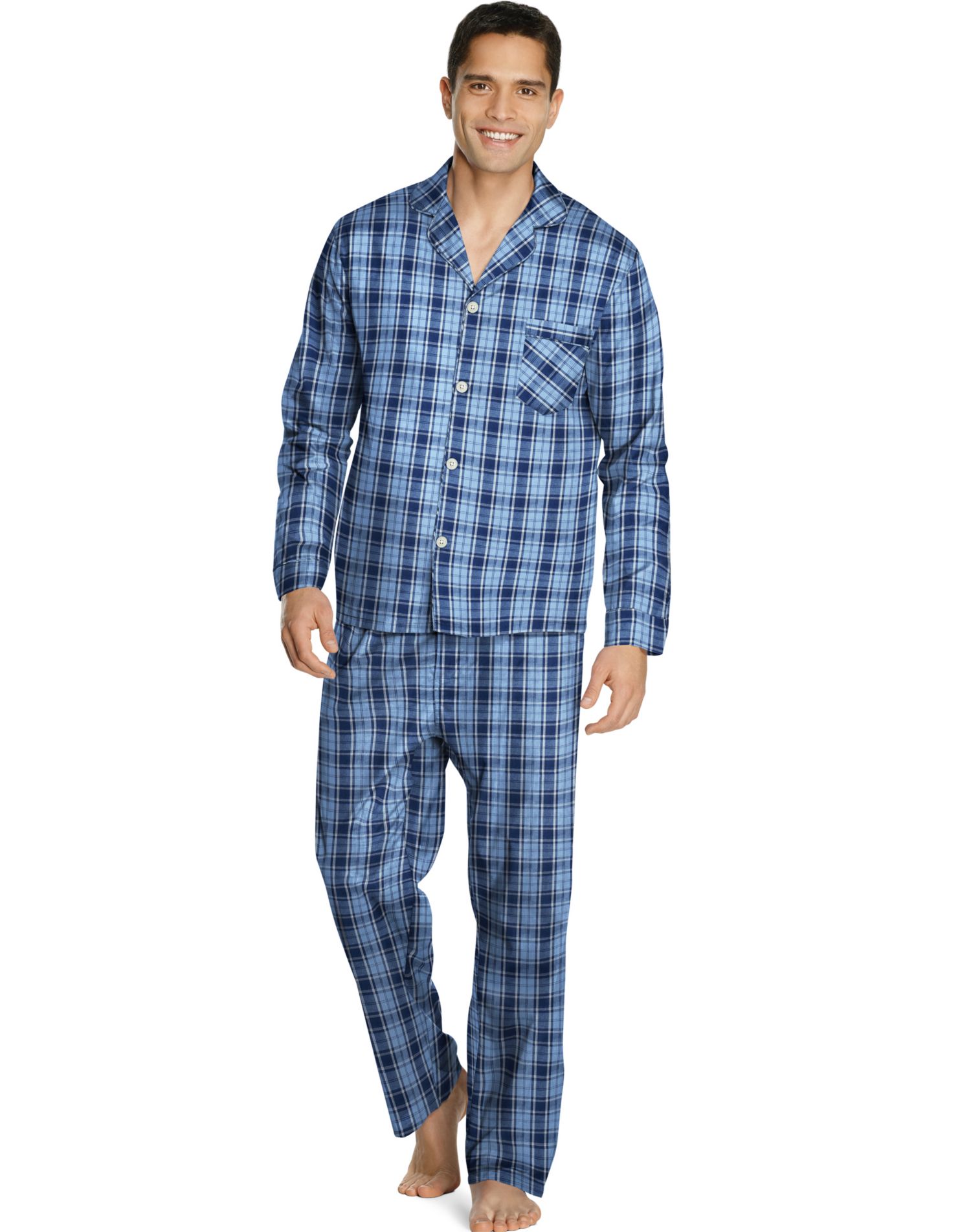 Hanes Mens Woven Pajamas, 5XL, Blue Plaid