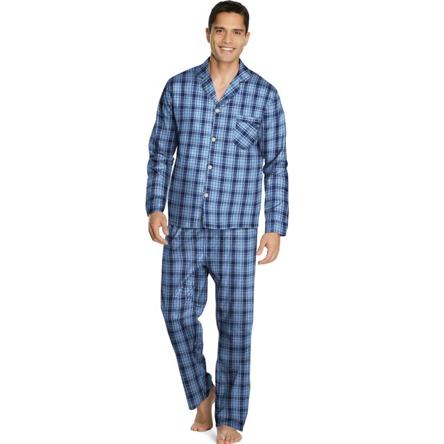 Hanes Pyjama Tissé pour Hommes, P, Carreaux Bleus