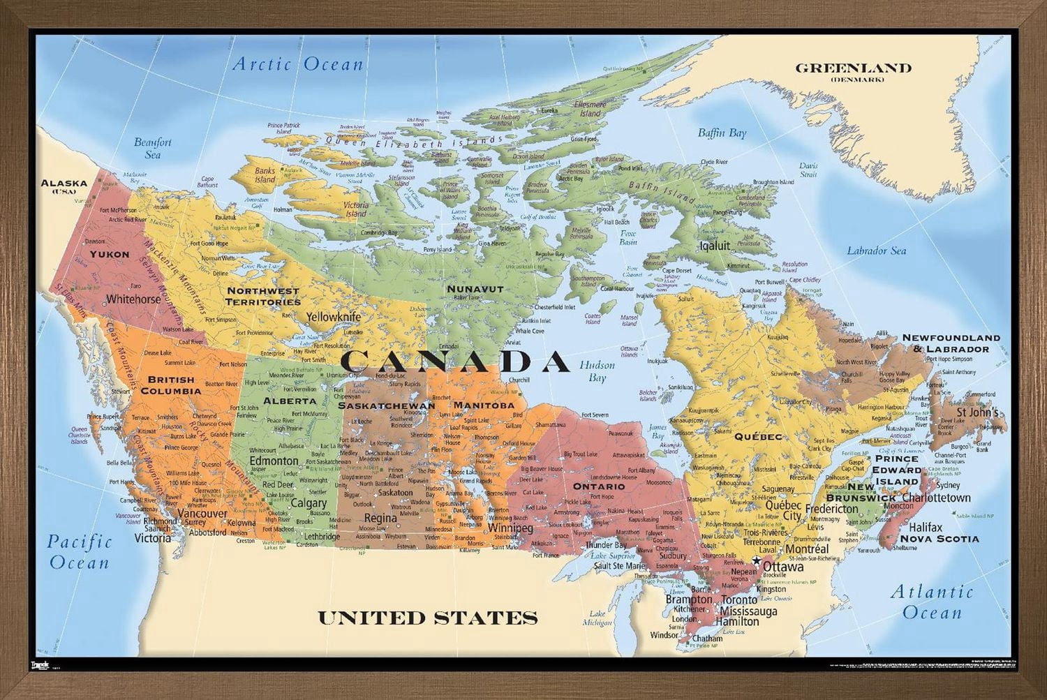 Map - Canada Wall Poster, 22.375" x 34" Framed