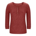 thumbnail image 2 of Erwazi Chandail pour Femmes à Manches 3/4, Col Ras du Cou à Boutons, Chandails à Enfiler, Été Automne, Tricot Henley, Coupe Régulière, Hauts pour Femmes, 2 of 5