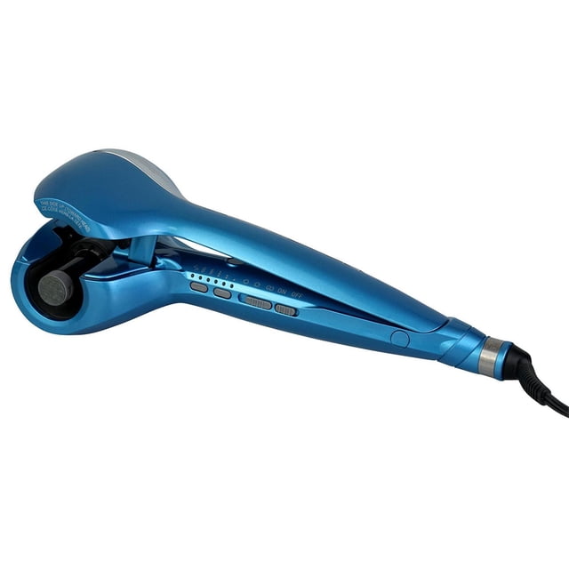 BaByliss Pro Fer à Friser Nano-Titane MiraCurl3 Bleu Métallique avec Poignée Ergonomique, Technologie Nano-Titane, Trois Réglages de Chaleur et de texture, Chambre de Frisage Automatique, signal Sonore et Cordon Pivotant, Isolé sur Blanc.