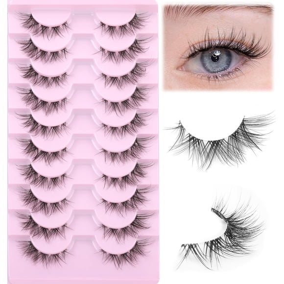 GHSDFBB Lashes Natural Look False Eyelashes Clear Band Wispy Lashes Fox Eye Korean Short Lashes Anime Faux Mink Eyelashes Cluster Strip Lashes Pack
