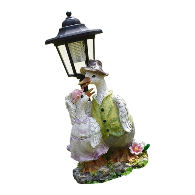 jinwen Garden Statue Solar Post Lamp Lawn Ornament for Spring Summer Decor Lifelike Duck