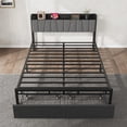 thumbnail image 3 of GloryStar Bed Frame with Storage Headboard, Industrial Full Platform Bed with 2 Large Drawers and Charging Station, Black No Box Spring Needed Bedframe, 3 of 6