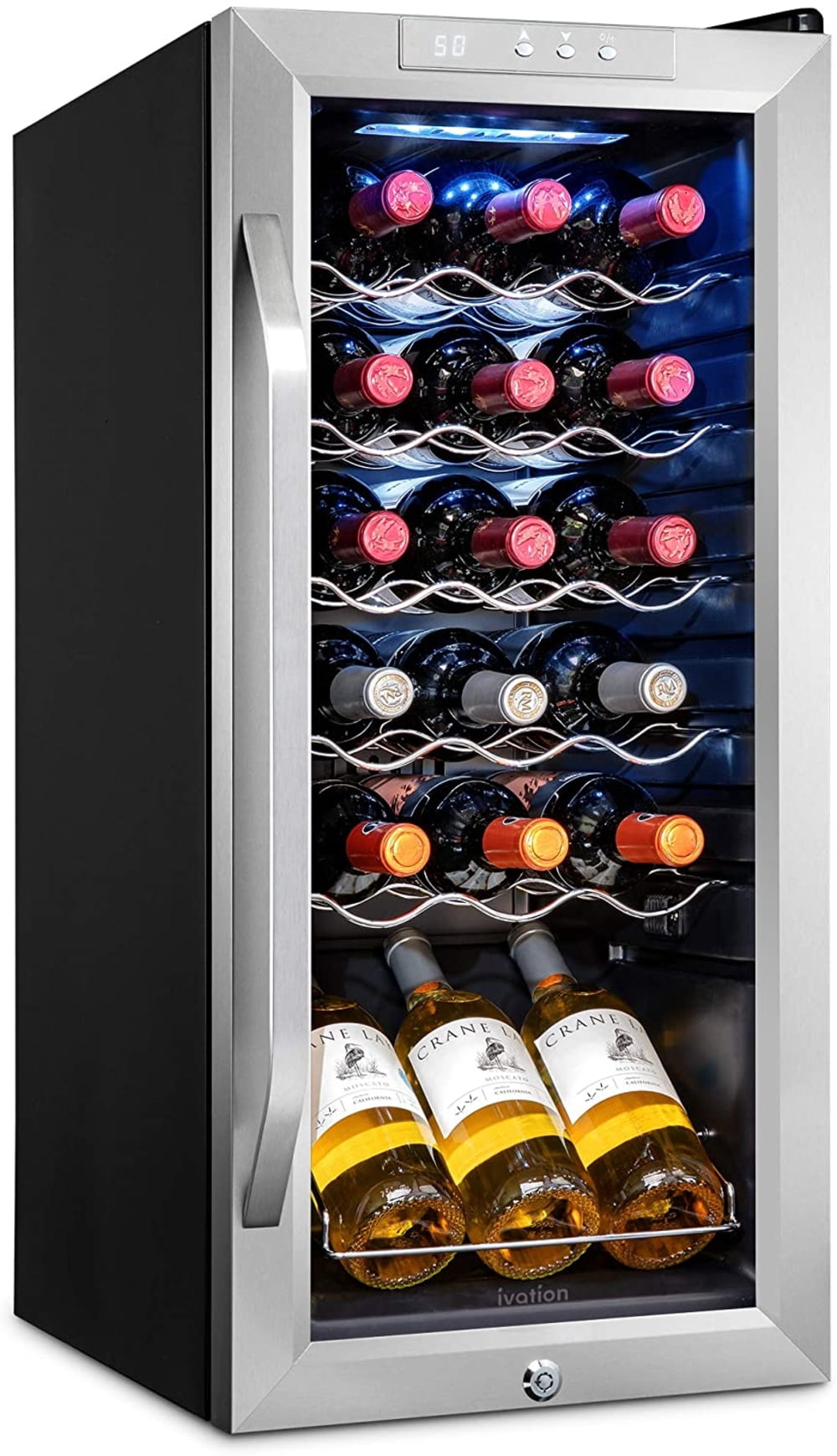 Ivation Réfrigérateur à vin à compresseur de 18 bouteilles avec verrou, Argent
