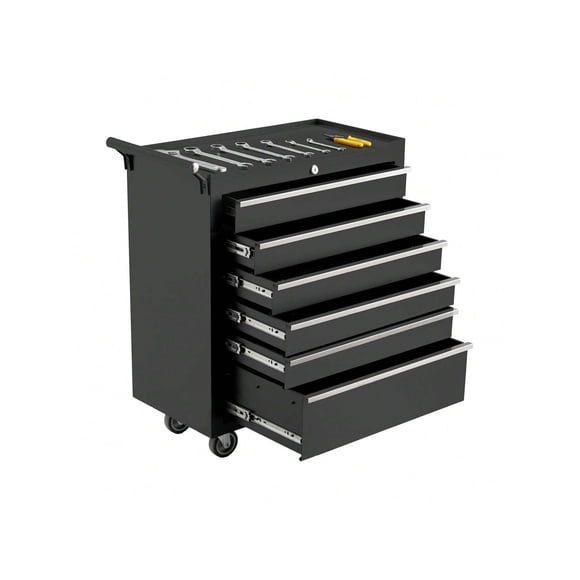 QinaQin 24-Inch 6-Drawer Rolling Tool Box with Wheels Ideal Tool Chest Organizer for Garage and Workshop Featuring Detachable Top Lockable Wheels and Sliding Drawers