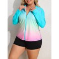 thumbnail image 2 of Charmo Womens Plus Size Long Sleeve Rash Guard Top Zipper Sufing Swim Shirt, 2 of 6