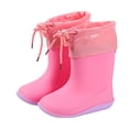 thumbnail image 1 of Kids Child Rain Boots with an Elastic Boot Collar Adjustable Drawstring Solid Color Waterproof Non Slip Light up Rubber Sole Garden Shoes Outdoor EVA Rain Shoes for 2-9 Years Pink, 1 of 4