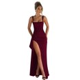 thumbnail image 1 of Robes Formelles pour Femmes Sans Manches Moulantes Froncées à Fente Haute Robe Maxi Cocktail Bal Rouge Vin m, 1 of 8