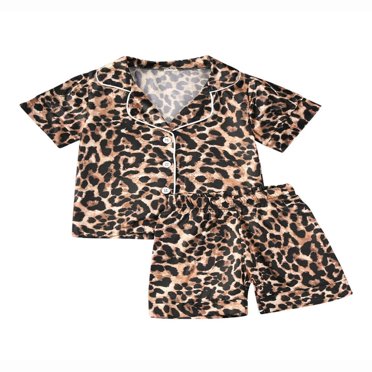 Kid Pajamas Set Leopard Print Long Short Sleeve Tops Shorts Trousers