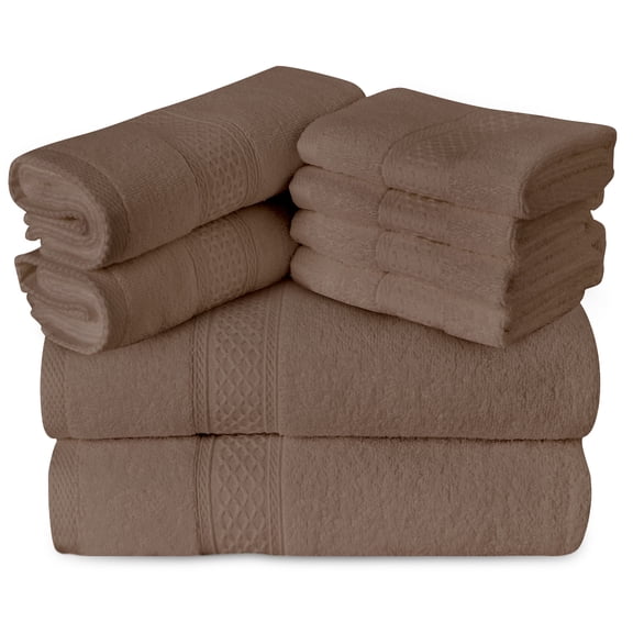 Gogreen Ensembles de Serviettes de Bain 100 % Coton de 8 Pcs, 2 Serviettes de Bain 2 Serviettes à Main 4 Débarbouillettes, Serviettes Hautement Absorbantes pour Salle de Bain, Gym, Hôtel (Brun)