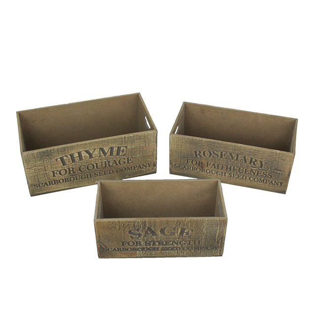 Set of 3 Rustic and Decorative Wooden Nesting Boxes Engraved with Thyme, Rosemary, and Sage - Perfect for Farmhouse-Inspired Charm in the Kitchen or Bathroom