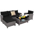 thumbnail image 2 of Costway 4 PCS Patio Rattan Furniture Set Sofa Ottoman Cushion Garden Deck Black, 2 of 10