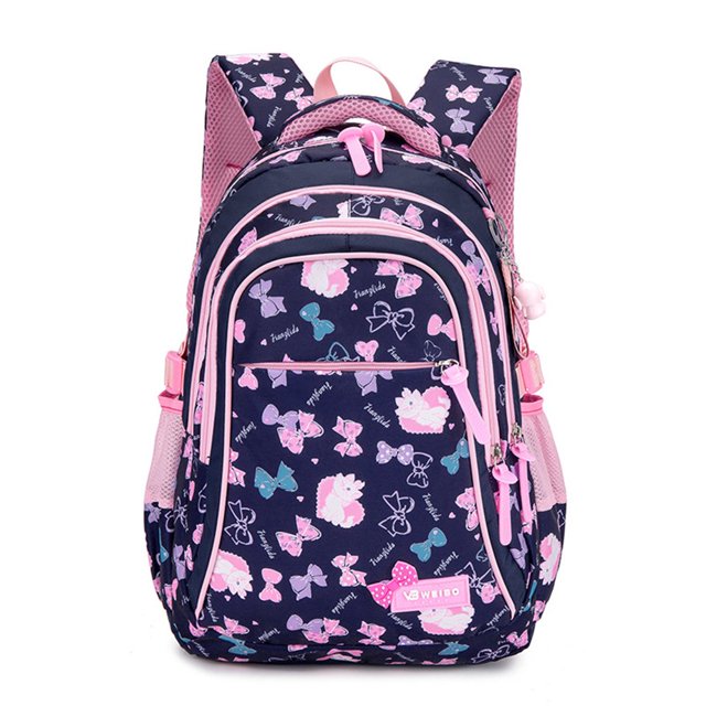 Student Backpack Bow Print Waterproof Smooth Zipper Bookbag Handbag Pencil Bag for Primary School Students