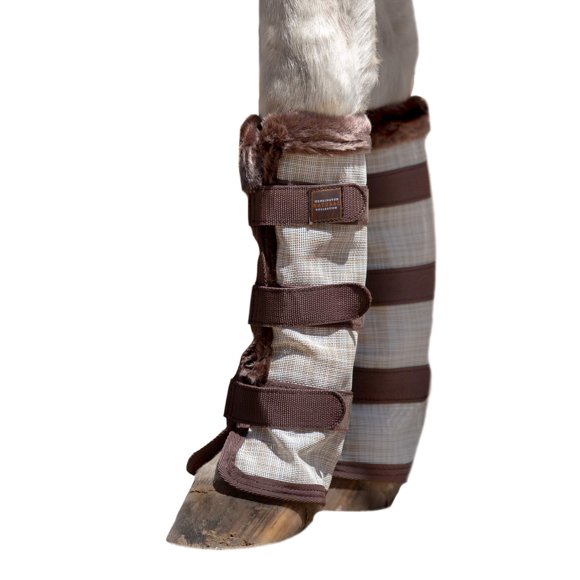 Kensington Natural Horse Fly Boots - Fleece Trimmed - Stay-Up Technology - Protection from Insect Bites and UV Rays - Sold in Pairs (2 Boots) - Medium - Tan