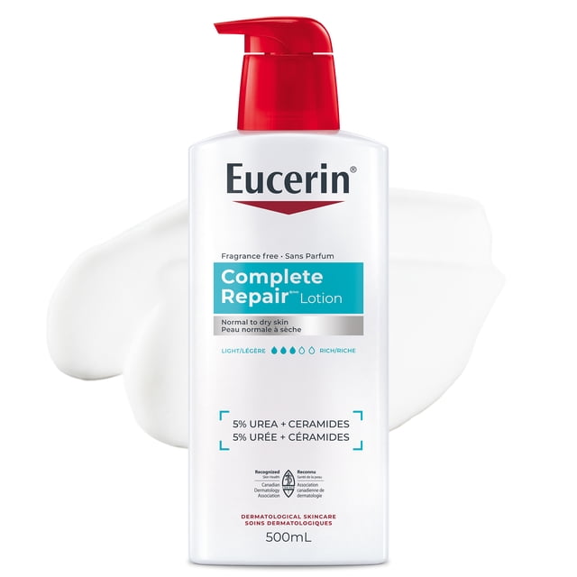 Eucerin Complete Repair Lotion hydratante à 5 % d'urée et de céramides pour peaux sèches 500 ml