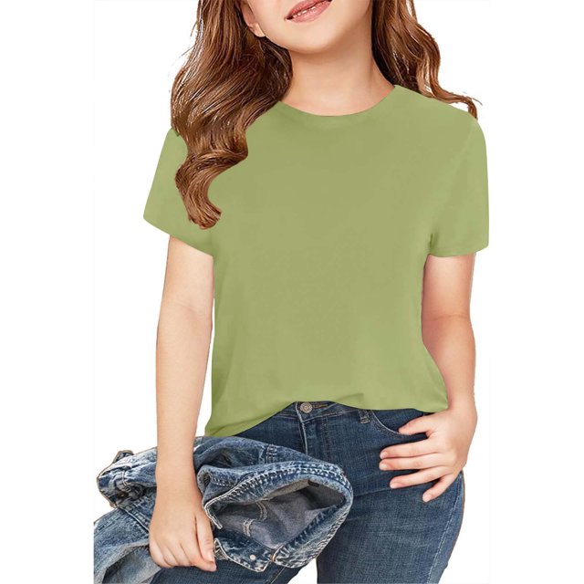 Plebaso Lot de 2 T-Shirts pour Enfants en Coton à Manches Courtes T-Shirts Basiques Décontractés à Col Rond T-Shirts Unis pour Garçons Filles