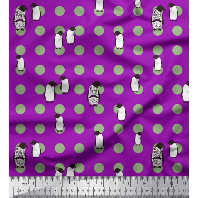 Soimoi Rayon Fabric Dot & Penguin Ocean Decor Fabric Printed Yard 42 Inch Wide
