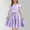 thumbnail image 2 of Milgrthf Robe à Volants pour Filles, Ligne A, Évasée, Ceinturée, Robe Décontractée de Fête, Couleur Unie, avec Ceinture, pour Adolescentes de 6 à 16 Ans, Violet, 2 of 9