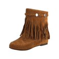 thumbnail image 1 of XZNGL Chaussures Rétro pour Femmes Décontractées Mode Couleur Unie à Franges en Suède Givré Plates Bottines Hauteur Intérieure, 1 of 9
