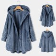 thumbnail image 2 of WEIYLL Jackets for Women Plus Size Solid Color Long Sleeve Hooded Button Pocket Blue Fall Coats Size 4XL, 2 of 8