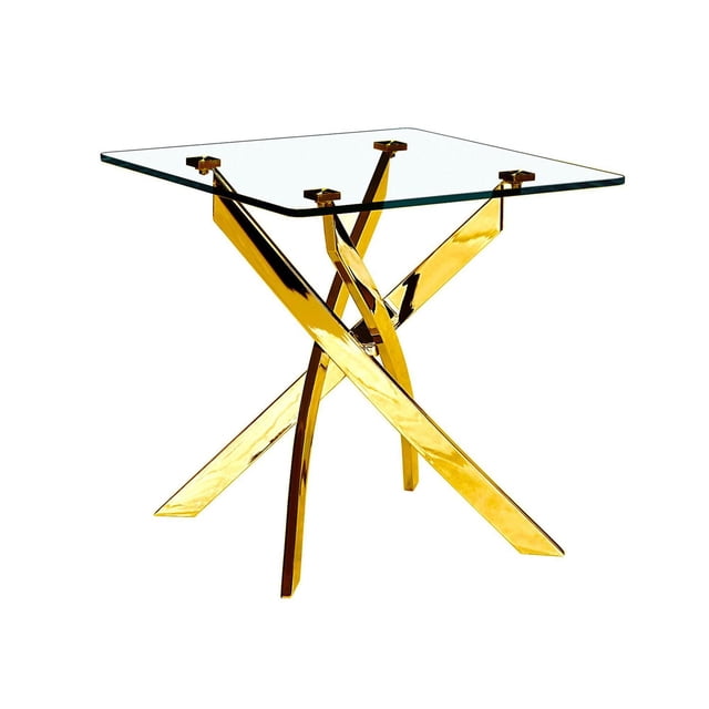 Canadian Table d'Appoint Genesis or avec Dessus en Verre Trempé Clair de 12 mm et Pattes Métalliques à Finition Dorée Croisées Formant une base en X, Convient comme Table d'Appoint Ou de Salon Moderne.