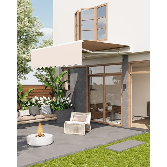 Auvent de Patio Rétractable Manuel 10 X 8 Pi - Pare-Soleil Imperméable et anti-UV - Tissu Polyester Résistant à la Décoloration 280 g - Auvent Extérieur à Cadre en Aluminium Robuste pour Terrasse, Jardin, Balcon - Kaki