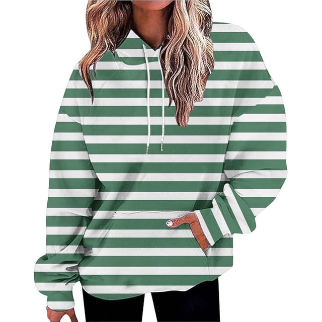 IMENGL Striped oversized plus size hoodie, Green M, Size M-5XL