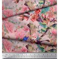 thumbnail image 3 of Soimoi Pink Poly Georgette Fabric Insect,Peach & Pink Floral Decor Fabric Printed BTY 42 Inch Wide, 3 of 3