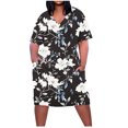 thumbnail image 1 of Pisexur Robes d'Été pour Femmes Mode Imprimé Floral Robe Décontractée Ample Col en V Manches Courtes Robes T-Shirt Fluide Surdimensionnée Robe de Plage avec Poches Grande Taille Mi-Mollet L-5TG, 1 of 5