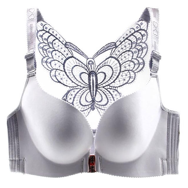 Women's Solid Bra Wire Free Underwear Front Closure Butterfly Backless Bra