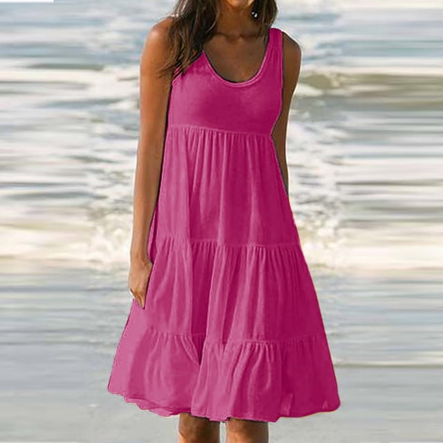 TIMIFIS Robe Midi d'Été Décontractée Unie Sans Manches pour Femme Grande Taille, Blouse Fluide de Plage et de Fête