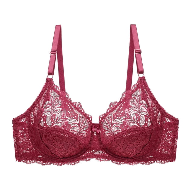 Push Up Bra Womens Lace With Steel Ring Solid Color Sexy Double Breasted Push Up Bra in a deep red hue. Features intricate lace detailing, adjustable straps, and a steel ring for added support. Suitable for women's intimates, including everyday wear, yoga, sports, or honeymoon occasions. Available in sizes S to XL.