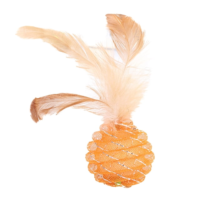 Cat Boule à Plumes Amusante Interactive d'Entraînement Cat Teaser Ball Cat Jouet à Plumes de Couleur orange. le Jouet Présente une Boule de 4,5 cm (1,77 Po) de Diamètre en Matériau Tuyau de Fil, Enveloppée d'Une texture Façon Maille, et Ornée de Plumes orange Douces sur le Dessus. Conçu pour Attirer l'Attention des Chats et Encourager l'Activité, Ce Jouet durable Offre un Plaisir Interactif pour les Animaux et Leurs Propriétaires.