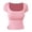 Rose, variante sur LUOGENLI Hauts pour Femmes Coton Manches Courtes Mode pour Femmes Ajusté Col en U T-Shirt Mode Décontracté Couleur Unie T-Shirt à Manches Courtes Noir Taille P