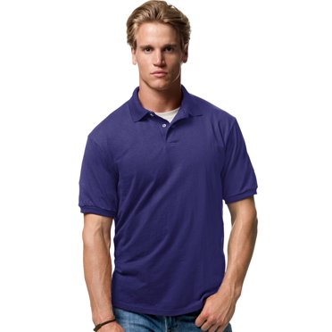 Hanes Cotton-Blend Men`s Jersey Polo, M, Purple