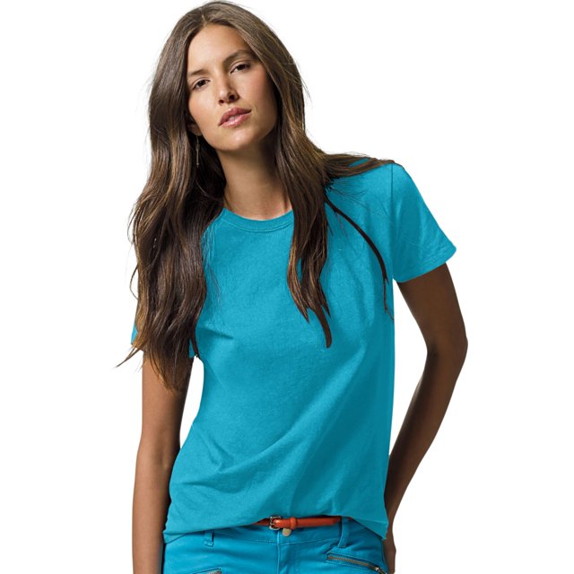 Hanes ComfortSoft T-Shirt à Col Rond en Jersey Coupe Décontractée pour Femmes, G, Bleu Aquatique