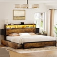 thumbnail image 1 of GUNAITO King Bed Frame with 2 Drawers Headboard Platform Bed Frame with LED Lights Charging Station Rustic Brown, 1 of 9